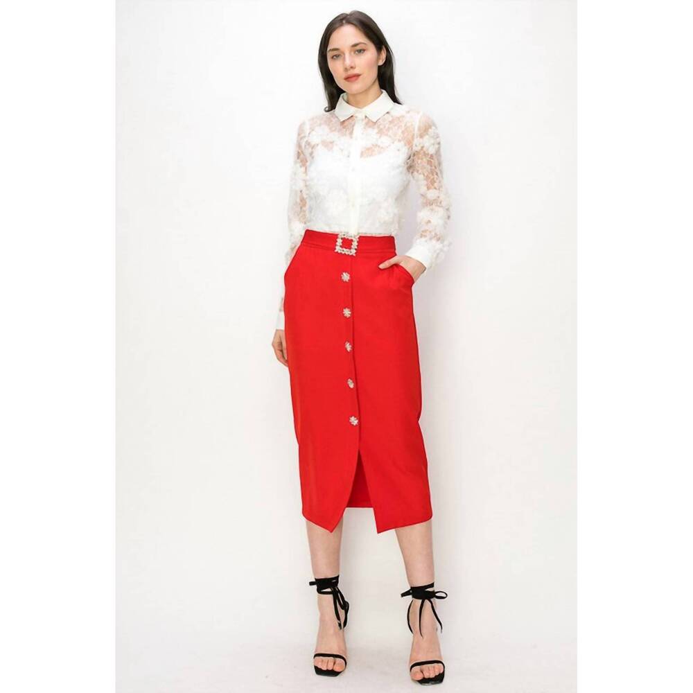 NEW INA FASHION long sleeve 3d floral lace button front blouse in white